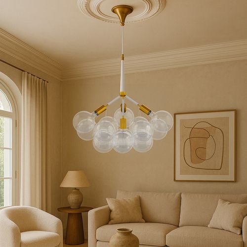 Lustre De Plafond En Boules De Verre - Suspension Design - 12 Globes - Plaus Marron