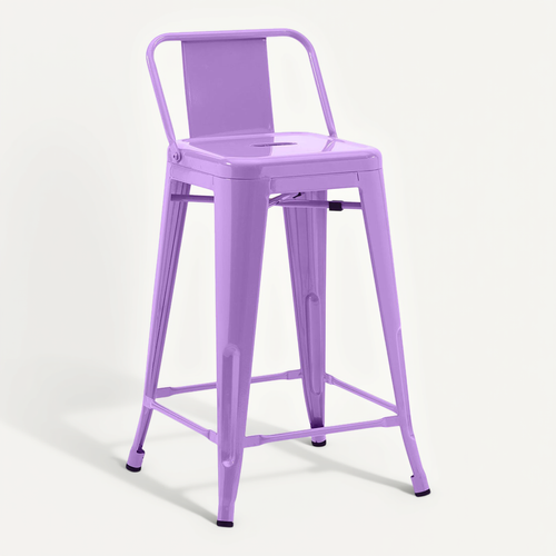 Tabouret De Bar Avec Dossier - Design Industriel - 60cm - Nouvelle édition - Metalix Violet Clair