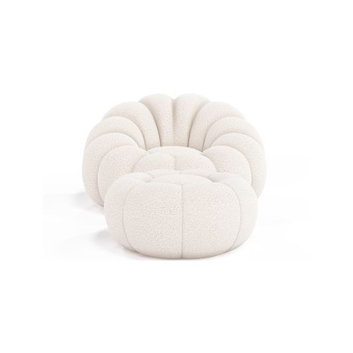 Fauteuil Pouf En Bouclette Fausse Fourrure Tapissée - Boucles Blanches - Calera Blanc