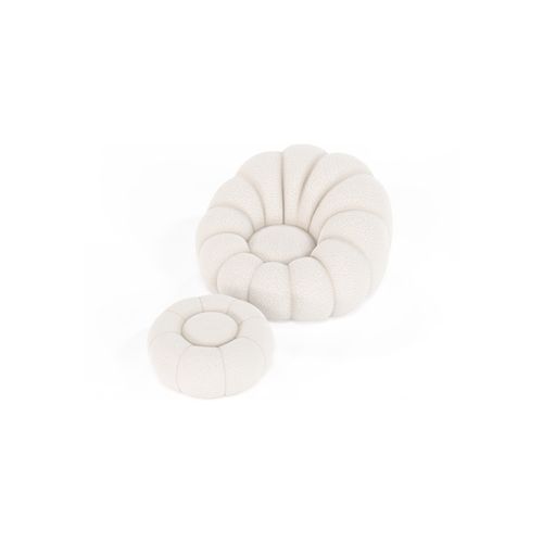 Fauteuil Pouf En Bouclette Fausse Fourrure Tapissée - Boucles Blanches - Calera Blanc