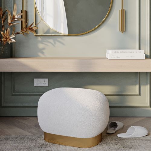 Pouf En Boucle/ Banc De Coiffeuse Tabouret Bas - Premium Blanc