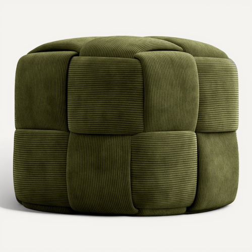 Pouf Carré Tapissé En Velours Côtelé - Design Moderne - Dice Olive