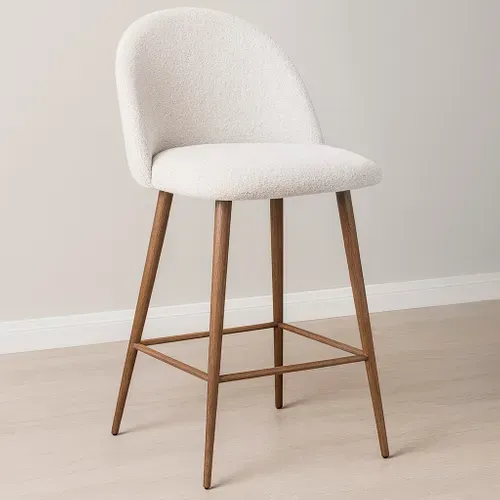 Tabouret Tapissé En Tissu Bouclé - Design Scandinave - 66 Cm - Bennett Blanc