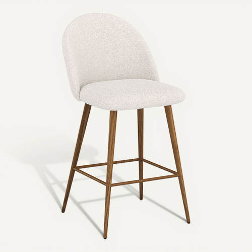 Tabouret Tapissé En Tissu Bouclé - Design Scandinave - 66 Cm - Bennett Blanc