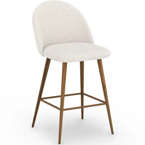 Tabouret Tapissé En Tissu Bouclé - Design Scandinave - 66 Cm - Bennett Blanc