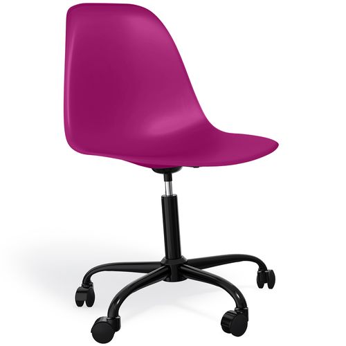 Chaise De Bureau Scandinave Style Tulipe – Pivotante Avec Roulettes – Cuir Végan Violet Pastel – Structure Noire – Hauteur Réglable - 3