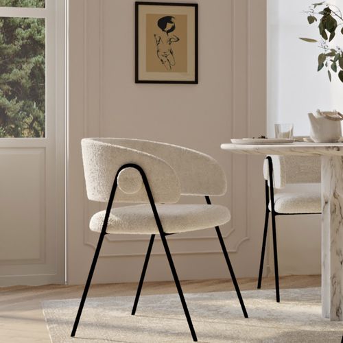 Chaise De Salle À Manger - Tapissée En Tissu Bouclé - Manar Ivoire