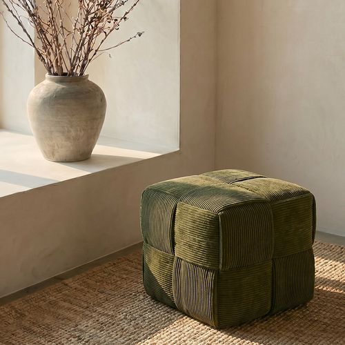 Pouf Carré Tapissé En Velours Côtelé - Design Moderne - Dice Vin