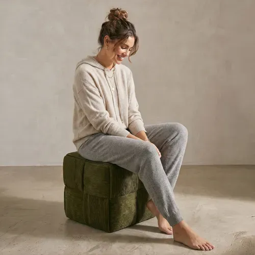 Pouf Carré Tapissé En Velours Côtelé - Design Moderne - Dice Vin