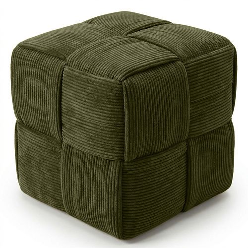 Pouf Carré Tapissé En Velours Côtelé - Design Moderne - Dice Vin