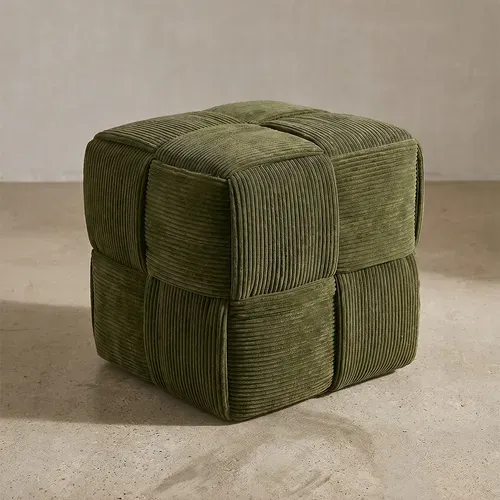 Pouf Carré Tapissé En Velours Côtelé - Design Moderne - Dice Vin