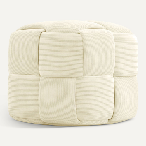 Pouf Carré Tapissé En Velours Côtelé - Design Moderne - Dice Ivoire