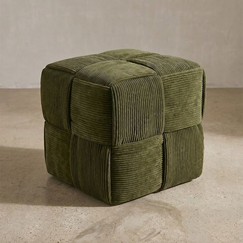Pouf Carré Tapissé En Velours Côtelé - Design Moderne - Dice Ivoire