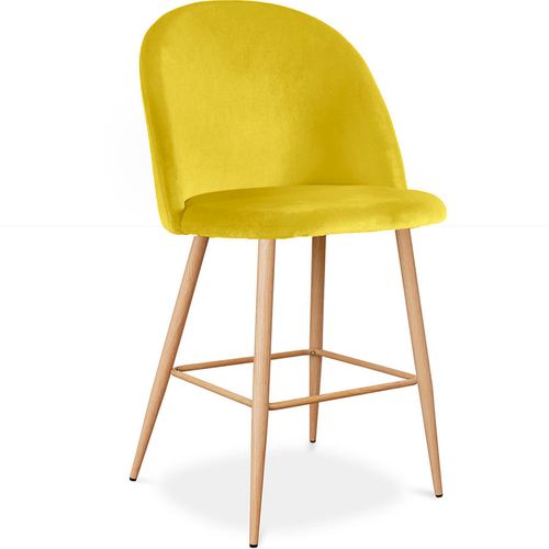 Tabouret Tapissé En Velours - Design Scandinave - 66cm - Bennett Vert Foncé
