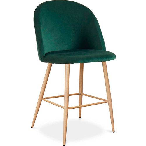 Tabouret Tapissé En Velours - Design Scandinave - 66cm - Bennett Vert Foncé