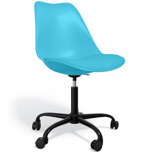 Chaise De Bureau Pivotante Tulip Avec Roulettes - Structure Noire Bleu Clair
