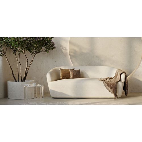 Canapé Courbe 2 Places En Tissu Bouclé - Curva Blanc