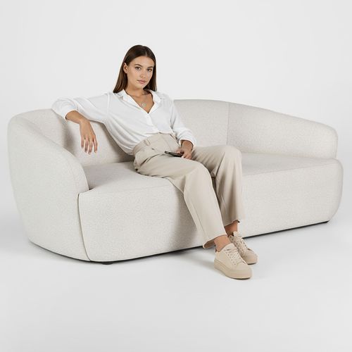 Canapé Courbe 2 Places En Tissu Bouclé - Curva Blanc