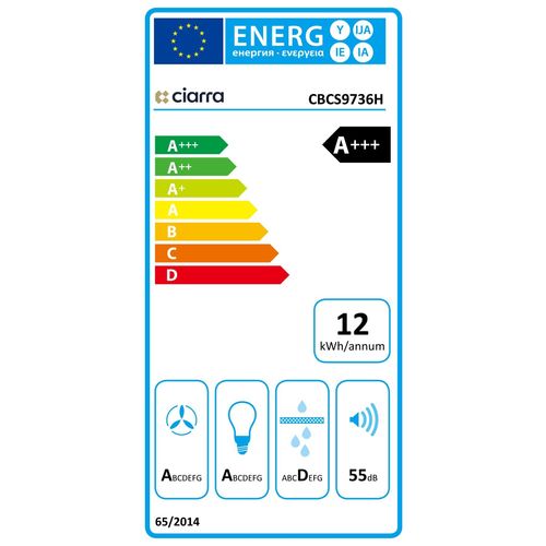 CBCS9736H-S Hotte Decorative 90cm en verre Argenté brossé avec Commande Tactile Wifi A+++