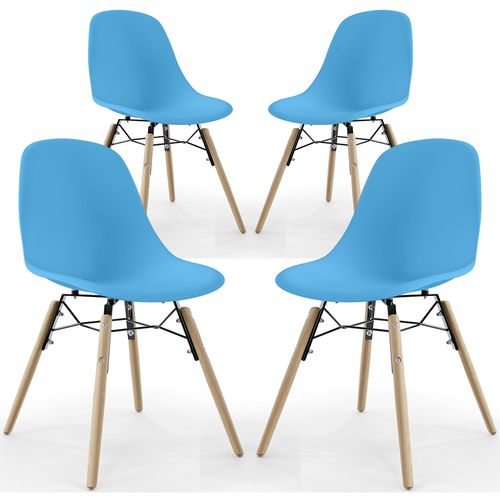 Chaise De Salle À Manger - Design Scandinave - Pieds En Bois - Lot De 4 - Lumi Bleu