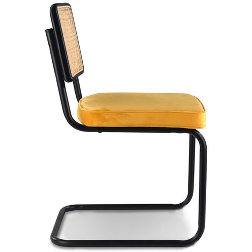 Chaise De Salle à Manger - Tapissée En Velours - Bois Et Rotin - New Edition - Nema Moutarde