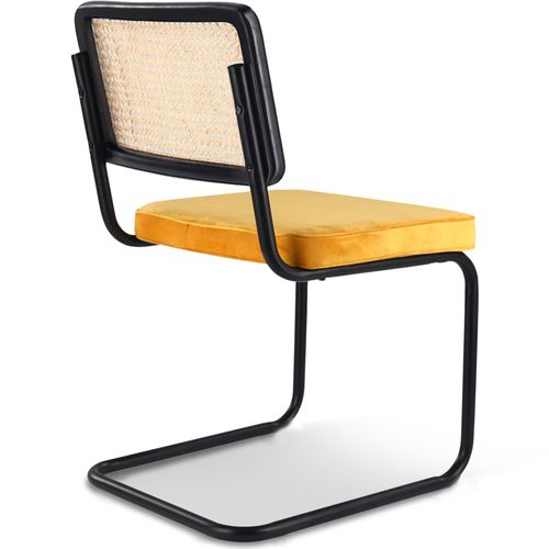Chaise De Salle à Manger - Tapissée En Velours - Bois Et Rotin - New Edition - Nema Moutarde