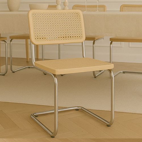 Chaise De Salle À Manger - Design Vintage - Bois Et Rotin - Nouvelle édition - Lia Noir