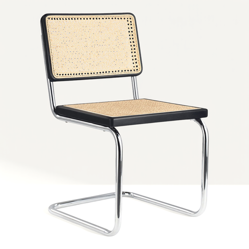 Chaise De Salle À Manger - Design Vintage - Bois Et Rotin - Nouvelle édition - Lia Noir