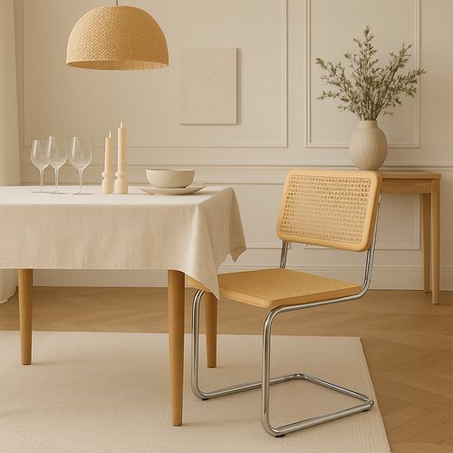 Chaise De Salle À Manger - Design Vintage - Bois Et Rotin - Nouvelle édition - Lia Noir