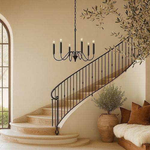 Suspension Métallique Chandelier Noir Mat – 6 Bras - Lumora Noir