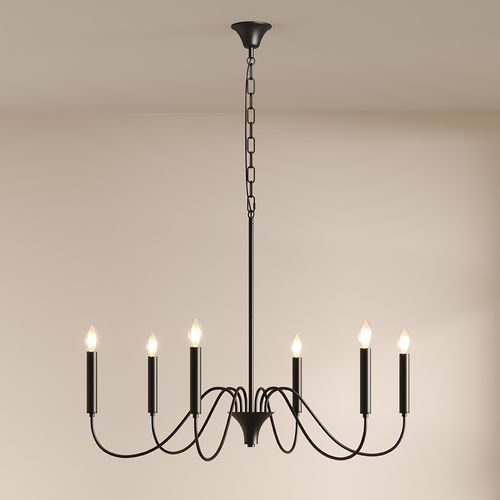 Suspension Métallique Chandelier Noir Mat – 6 Bras - Lumora Noir