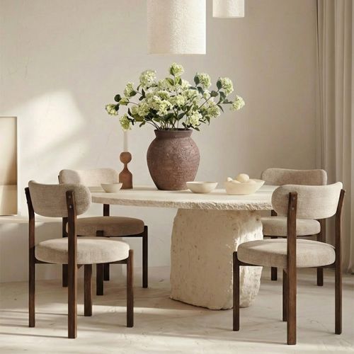 Chaise De Salle à Manger Rembourrée En Chenille – Pieds Effet Bois Foncé – Design Ergonomique