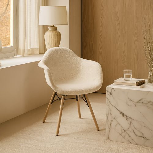 Chaise Avec Accoudoirs - Rembourrée En Bouclé - - Salle à Manger, Bureau Ou Salle D'attente - Skandi