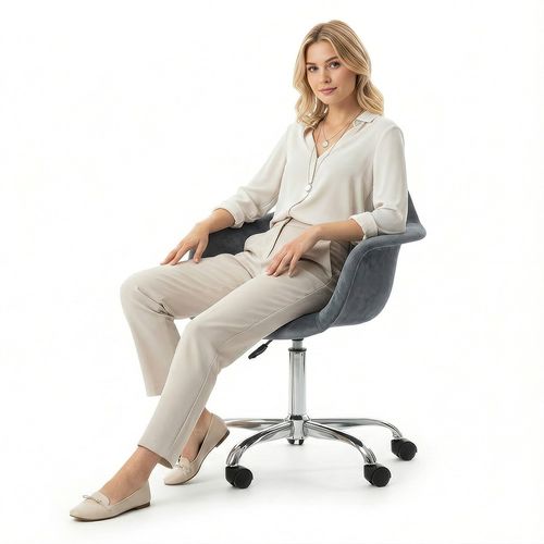 Fauteuil De Bureau Pivotant En Velours Rembourré Avec Roulettes - Loy Rouge Foncé