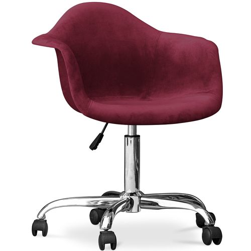 Fauteuil De Bureau Pivotant En Velours Rembourré Avec Roulettes - Loy Rouge Foncé