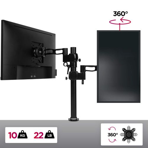Dm351x2 Support écran PC Pour Bureau à Pince - Hauteur Ajustable - Vesa 75/100 - 1 Extension