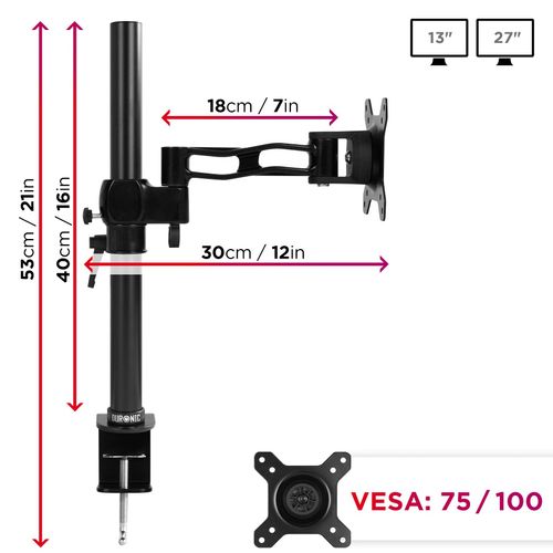 Dm351x2 Support écran PC Pour Bureau à Pince - Hauteur Ajustable - Vesa 75/100 - 1 Extension
