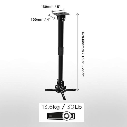 Pb04xl Support Vidéoprojecteur - Bras Extensible - Mural Ou Plafond - Charge Maximale 13,6 Kg