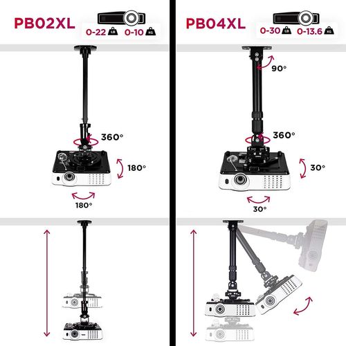 Pb04xl Support Vidéoprojecteur - Bras Extensible - Mural Ou Plafond - Charge Maximale 13,6 Kg