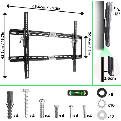 TVb777 Support Mural TV Inclinable - 33 à 60 Pouces / 57 à 153 Cm - Vesa 600 X 400