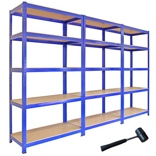 Monster Racking - 3 Rayonnages Bleus Acier Avec 5 étagères 90cm X 180cm X 45cm