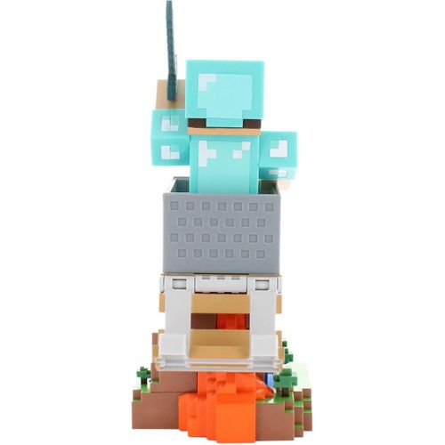 Figurine Minecraft Steve Armure Diamant 20 Cm - Support Chargeur Et Manette