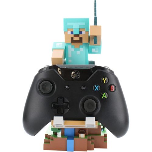 Figurine Minecraft Steve Armure Diamant 20 Cm - Support Chargeur Et Manette
