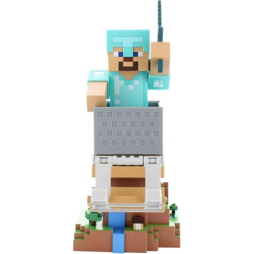 Figurine Minecraft Steve Armure Diamant 20 Cm - Support Chargeur Et Manette