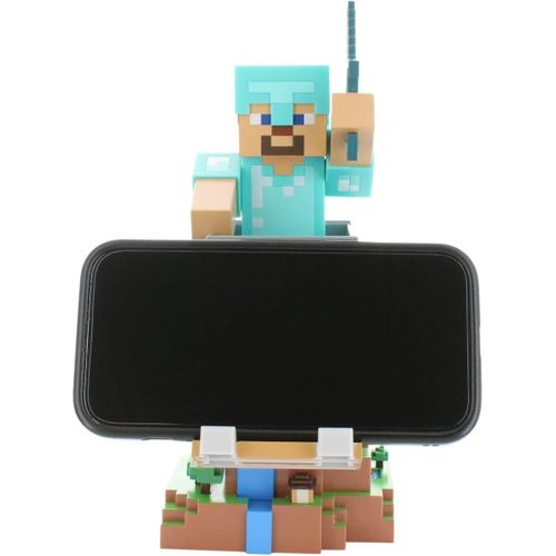 Figurine Minecraft Steve Armure Diamant 20 Cm - Support Chargeur Et Manette