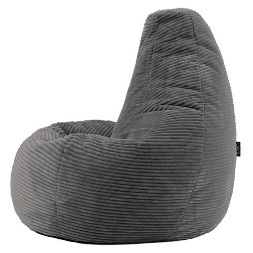 Pouf Poire Dalton à Dossier Haut Avec Repose-pied Velours Côtelé Gris Foncé, 84x73cm