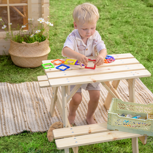 TIMBELA M012-1 Table Et Chaise Enfant En Bois - Table Picnic 81x60xH50 Cm Pour Intérieur Et Extérieur
