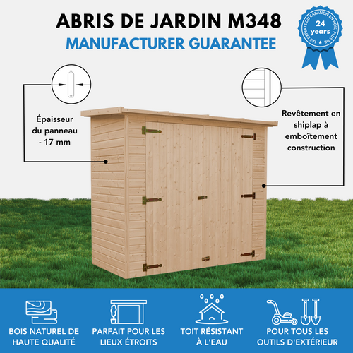M348 - Abri De Jardin En Bois 2,1 M2 - Abri De Jardin Sans Sol - Remise à Outils