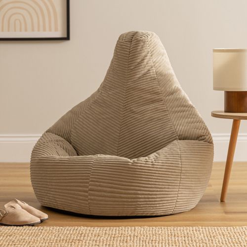 Pouf Poire Dalton Inclinable Velours Côtelé Beige Galet, Salon, Chambre, 90x84x73cm