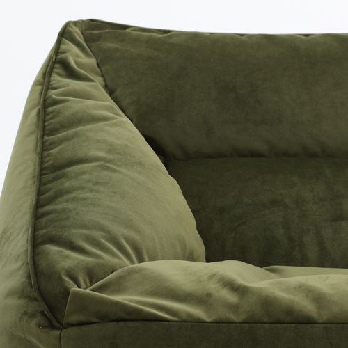 Pouf Fauteuil Natalia Avec Repose-pied Carré Velours Vert Olive, 88 X 100cm
